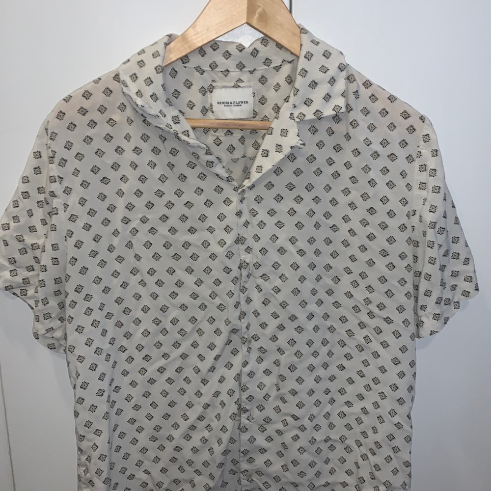 M Men’s Denim & Flower Hawaiian Shirt